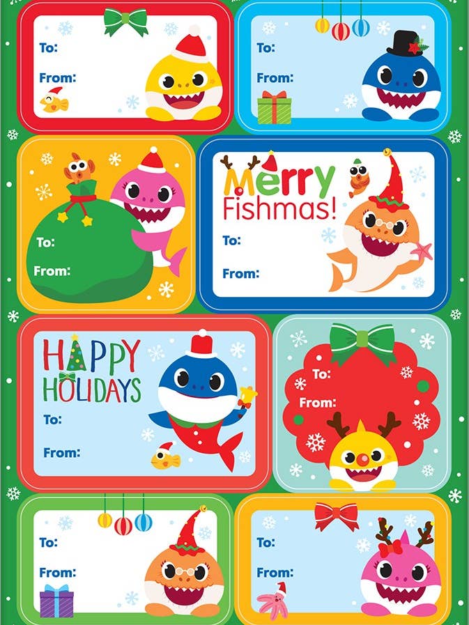 Baby Shark Christmas Gift Labels for wholesale by Paper Projects Ltd