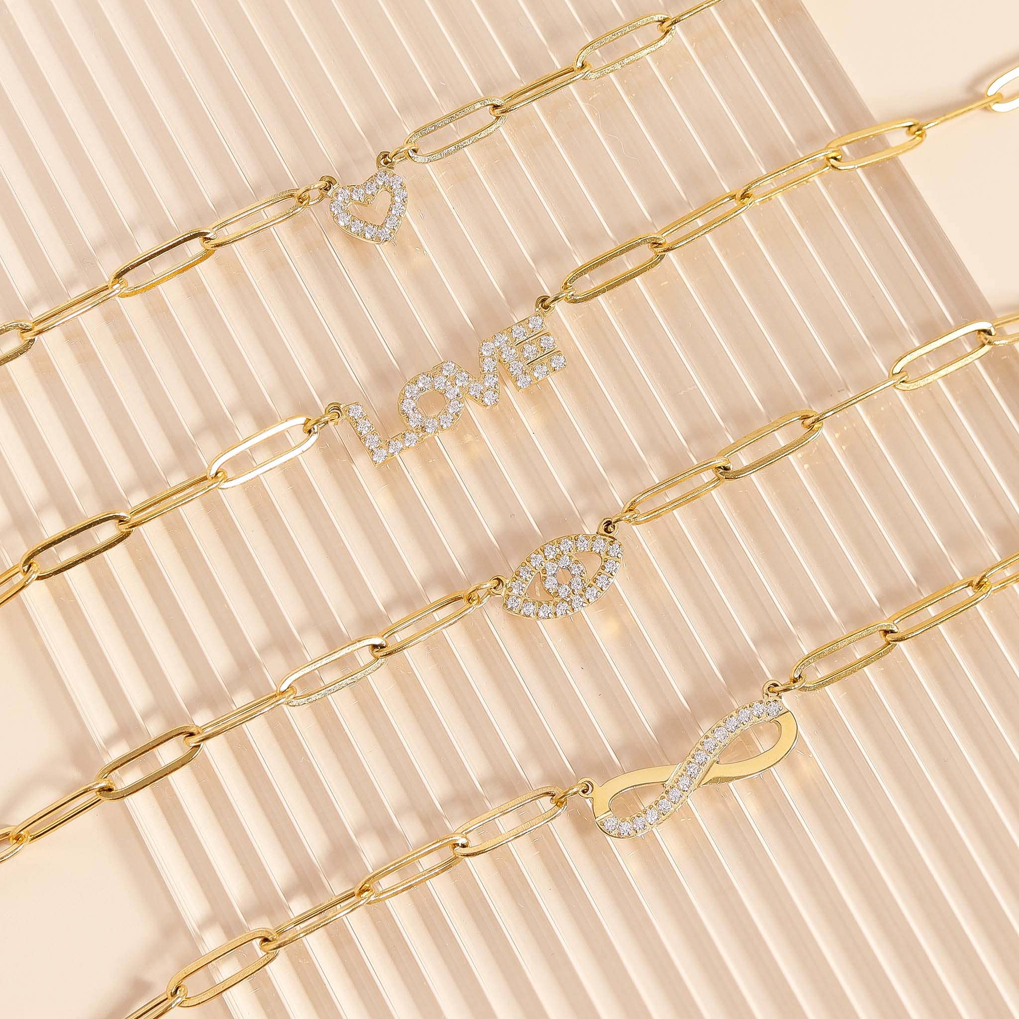 WJW - Wholesale Jewelry Set - 18K Gold PVD Stainless Steel Stone Heart Paperclip Chain Set5