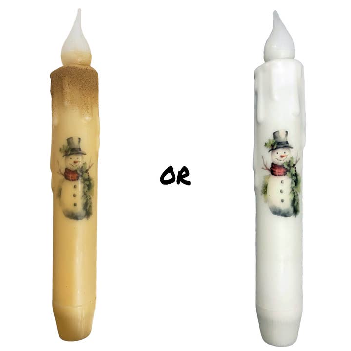 Small Town Dusk - Wholesale Flameless Candle - Vintage Snowman Christmas Battery Operated Taper Candles
