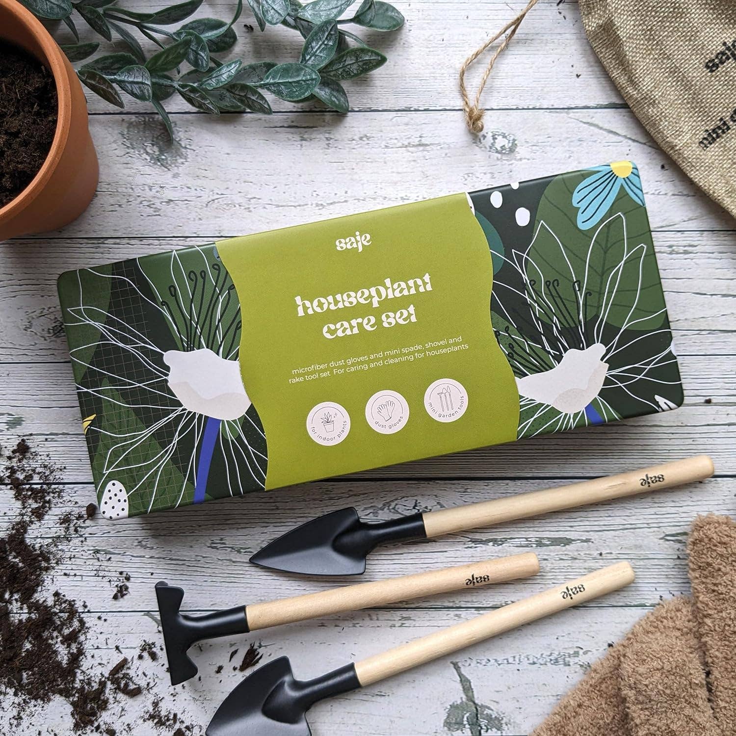 Robert Frederick Ltd - Wholesale Garden Tool - Saje House Plant Care Kit - Leaf Dust Gloves and Mini Tools - Keep Indoor Plants Healthy3