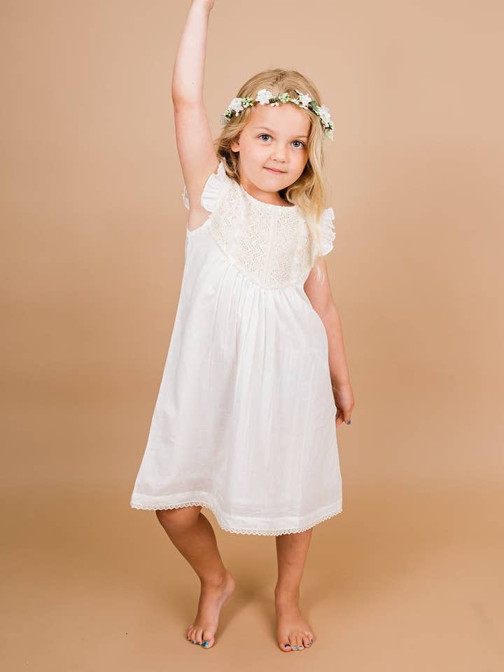 Ecru Flutter Sleeves Dress for wholesale by Yo Baby