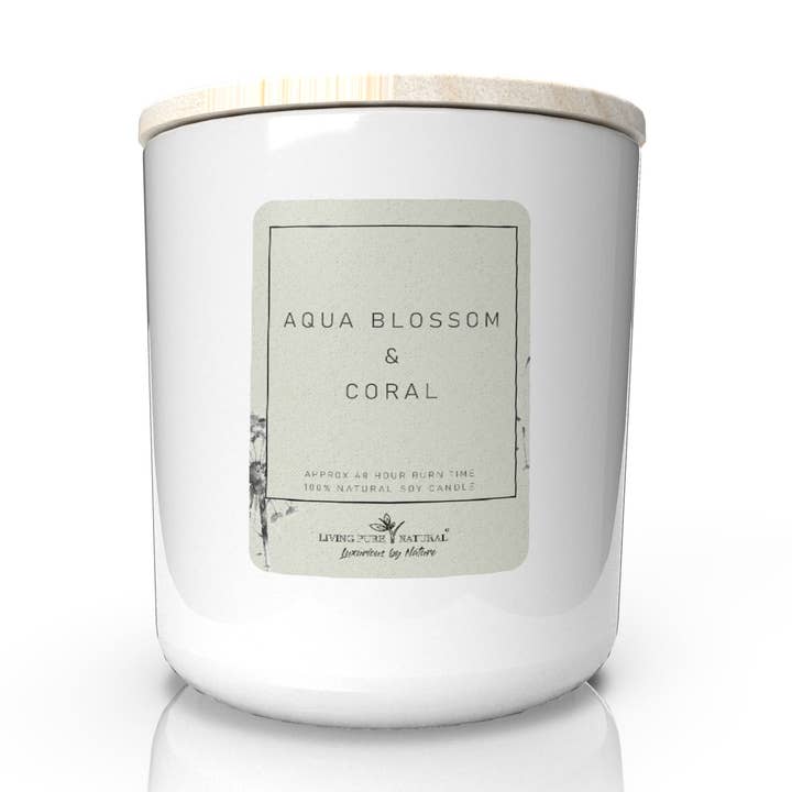 Aqua Blossom en koraal soja kaars voor wholesale door Living Pure Natural