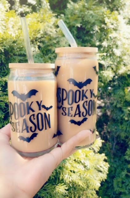 Pink pretty designs – wholesale Drinking glass/cup – 16 oz spooky season can glass4