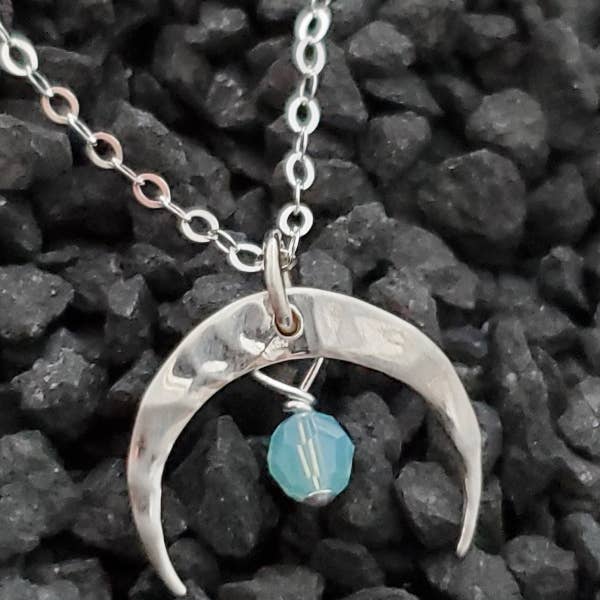 Sosie Designs - Wholesale Pendant/charm necklace - Silver Hammered Crescent Moon Necklace - Pacific Opal2
