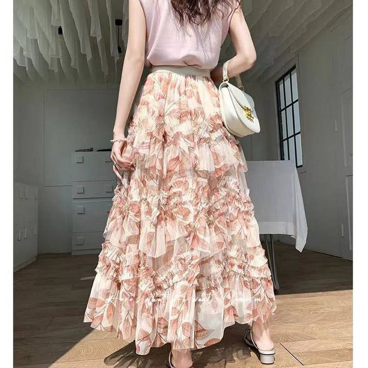 ACCITY - Wholesale Skirt - Women's - LAYERING TULLE SKIRTS WITH FLORAL PRINTS_CWBLS040020