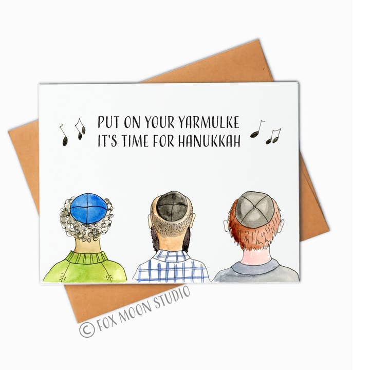 Sätt på din Yarmulke, det är dags - Hanukkah gratulationskort för wholesale av Fox Moon Studio