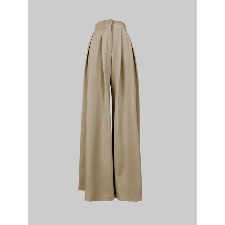 KHAKI Loose Wide Leg Solid Color Casual Pants Bottoms Trousers for wholesale on Faire8