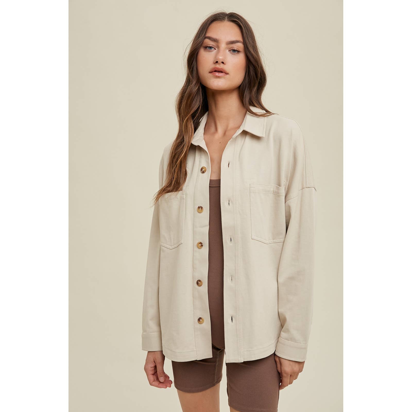 Wishlist Apparel - Wholesale Shirt Jacket/Shacket - Women's - COTTON KNIT SHACKET WITH POCKETS / WL24-84814