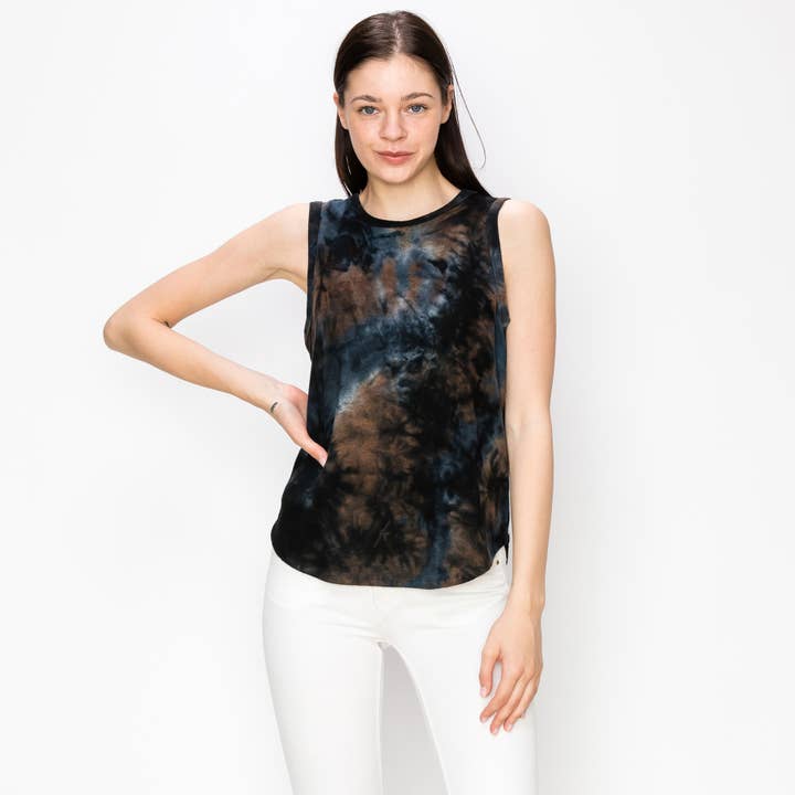 Coin 1804 - Wholesale Tank Top - Women's - TIE DYE COZY CURVED HEM TANK TOP