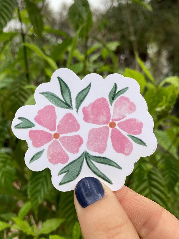 Rosa blomma vinyl klistermärke | Wildflower klistermärke | Handgjorda söta klistermärken | Akvarell rosa blomma för wholesale av Frankie Blue