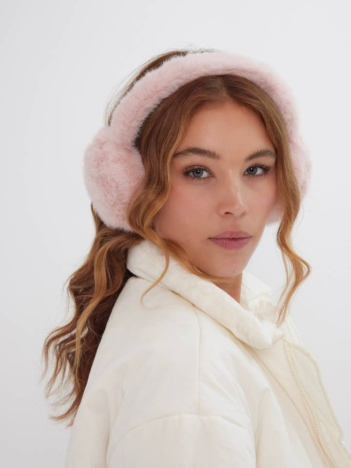 Fluffy Faux-Fur Earmuffs in Pink for wholesale by My Accessories London