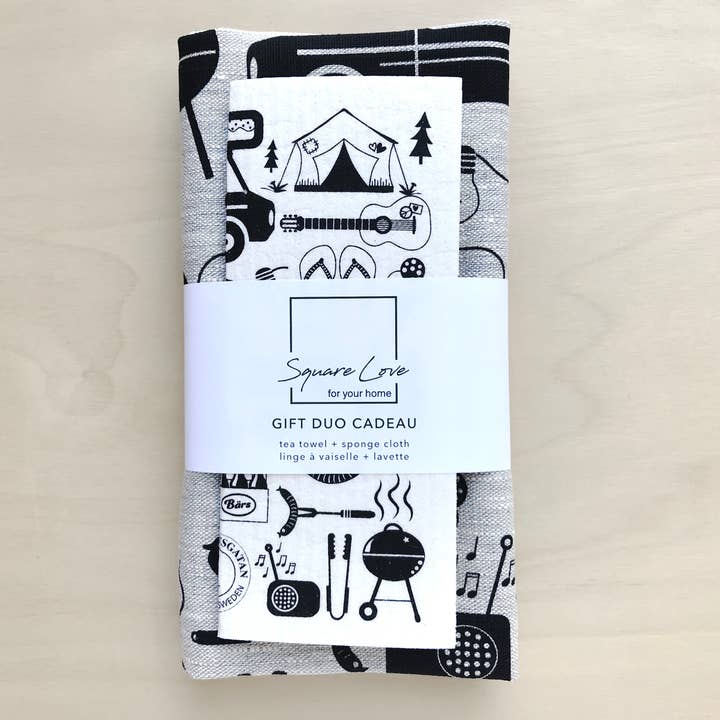 Square Love - Vente Torchons - Duo Cadeau Camping | 100% Lin