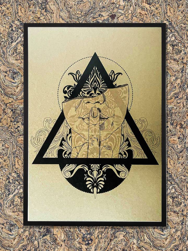 Middle finger Abstract A4 Art Print Brown kraft card for wholesale by Beautifully Rude