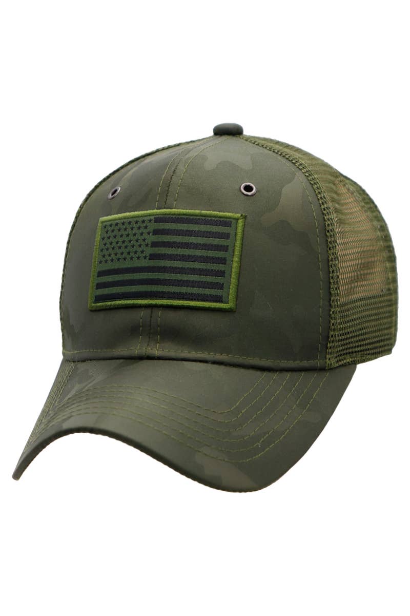 Cap Zone – Engroshandel Trucker hat - Unisex – Camo Mesh Truckerhat med amerikansk flag6