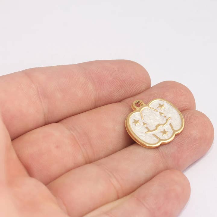 21x22mm 24k Glänsande Guld Pumpa Halloween Berlocker, MLS393-1 för wholesale av QueenJewelryM