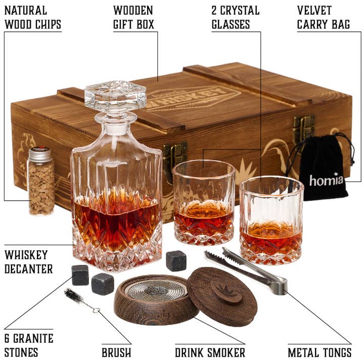 homia - Wholesale Cocktail/Liquor Glass - Whiskey Gift Set - Whiskey Pattern Bottle and Old Fashioned Glasses - 14 pcs1