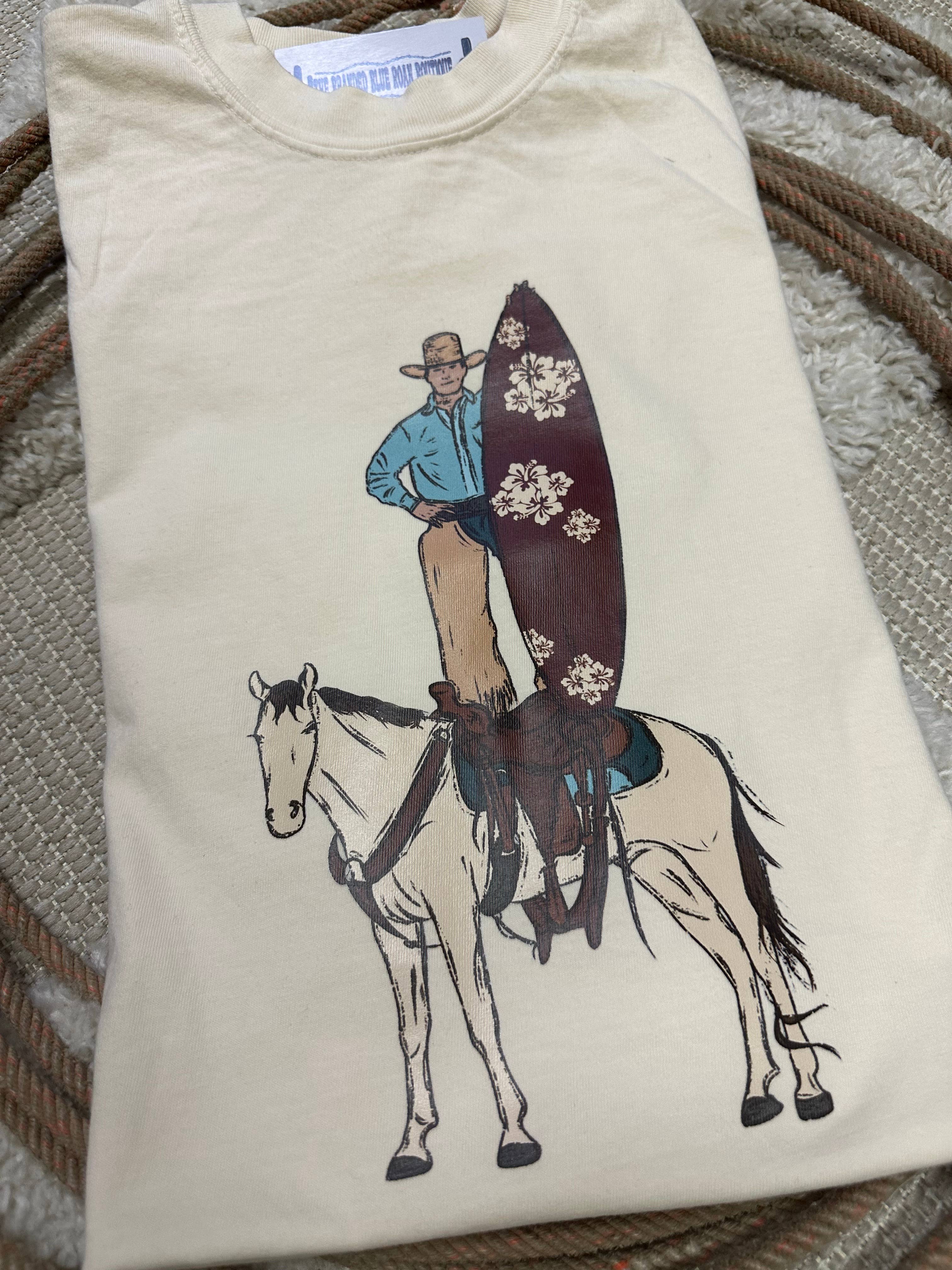 The Branded Blue Roan - Wholesale Screen Printed T-Shirt - Women's - Surfs Up Cowboy  Western Graphic Tee 1