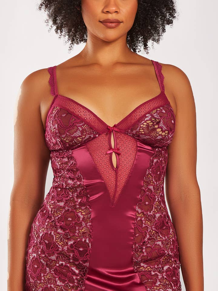 Angeline Plus Size Lace and Satin Chemise Set for wholesale by iCollection