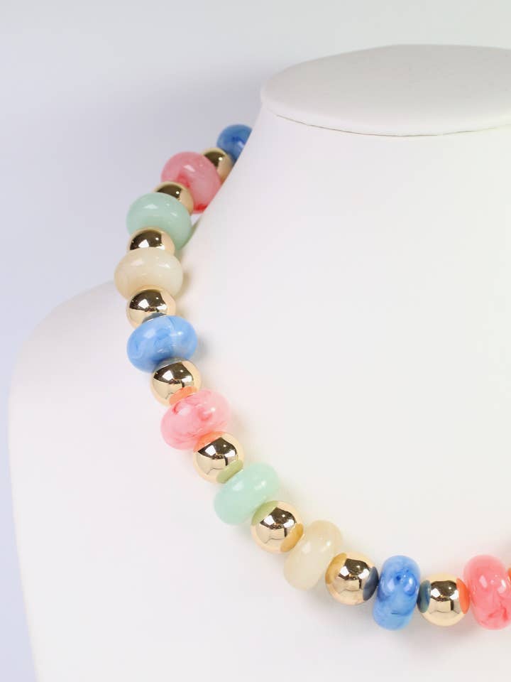 Staten Island Marble and Gold Beaded Necklace Multi for wholesale by Caroline Hill