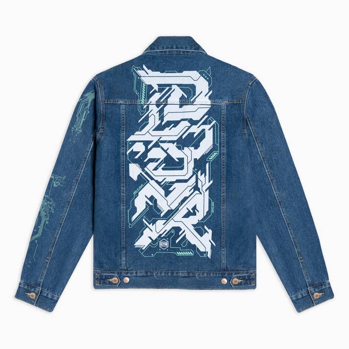 Dlynr Cyber Letters Jeansjacka, Medium Indigo. • Rygg för wholesale av Dolly Noire