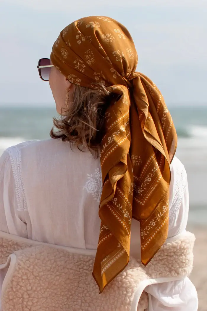 BOULBAR – wholesale Scarf – Women's – Large cotton scarf - Indian saffron flowers0