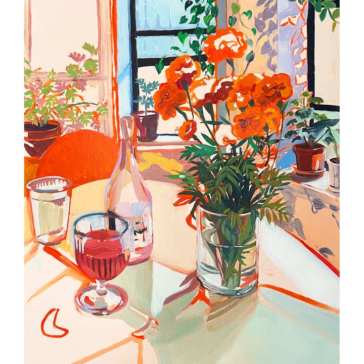 Anissa Riviere Art and Prints - Wholesale Art Print - "Olivia's House" Wine and Flowers in NYC Signed Giclee Print
