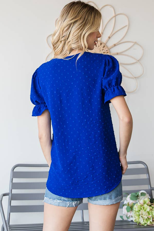 7th Ray - Vendita all'ingrosso Camicetta - Donna - Blusa a maniche corte con volant e scollo a V con pois svizzeri T46837