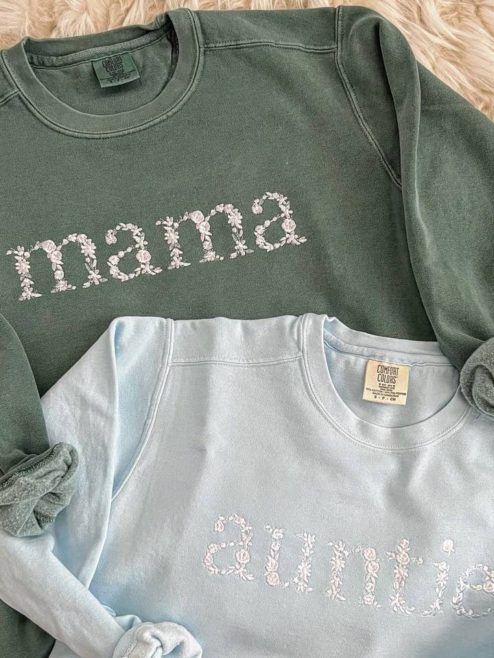 Comfort Colors Mama Embroidered Floral Sweatshirt for wholesale by Everly Enchanted