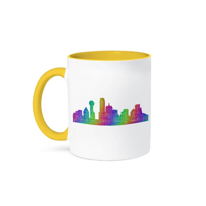 3dRose - Wholesale Coffee Mug - 3dRose, Dallas City Skyline - multicolor line art, Mug