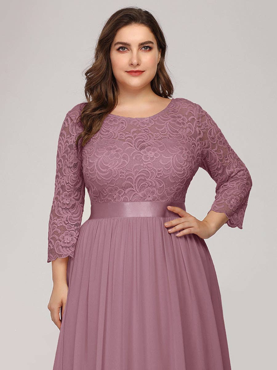 Ever-Pretty - Vente Robe de soirée – femme - Robe de demoiselle d'honneur en dentelle grande taille avec manches longues en dentelle12