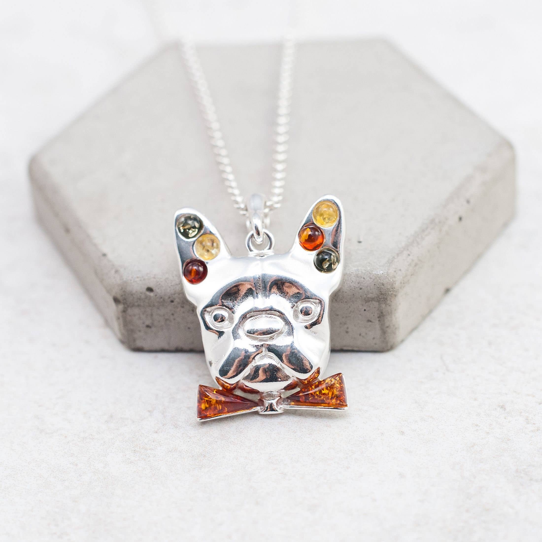 Marcin Waryszak – wholesale Pendant/charm necklace – Baltic Amber French Bulldog Pendant Necklace Silver Frenchie8