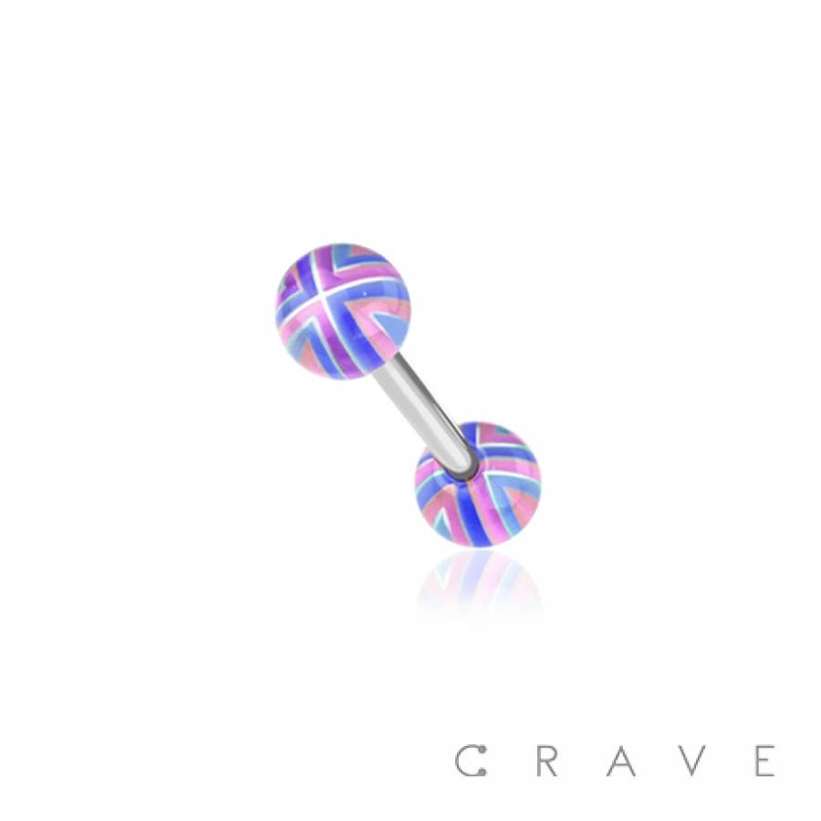 CRAVE - Wholesale Tongue Ring - STRIPED ACRYLIC BALL 316L SURGICAL STEEL BARBELL2