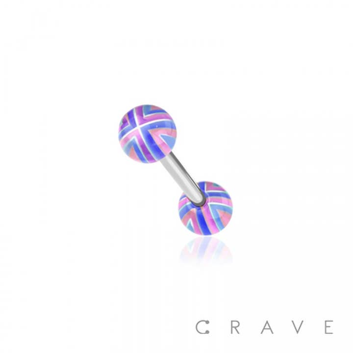 CRAVE BODY JEWELRY - Wholesale Tongue ring - STRIPED ACRYLIC BALL 316L SURGICAL STEEL BARBELL2
