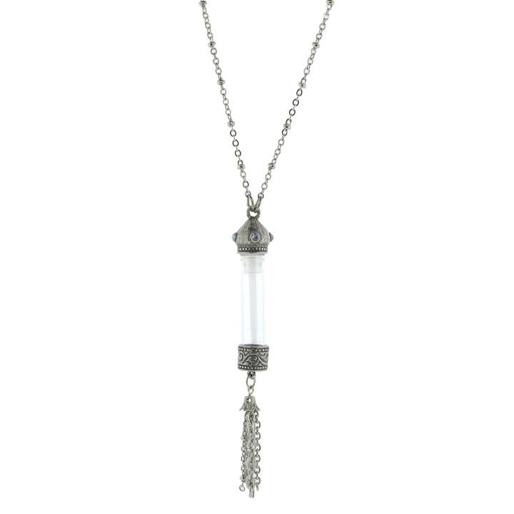 1928 Jewelry Glass Vial With Blue Crystal Stone Tassel Neckl for wholesale by 1928 Jewelry