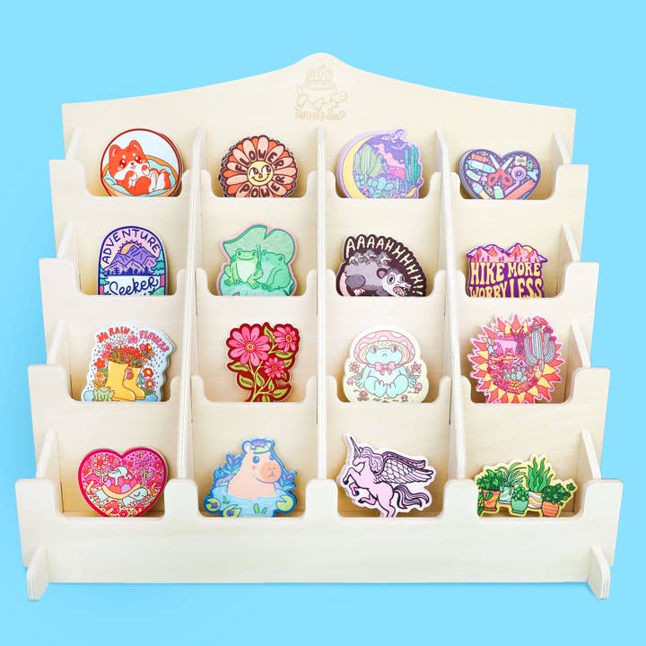 16 Pocket Wood Stadium Countertop Display for Vinyl Stickers for wholesale by Turtle's Soup