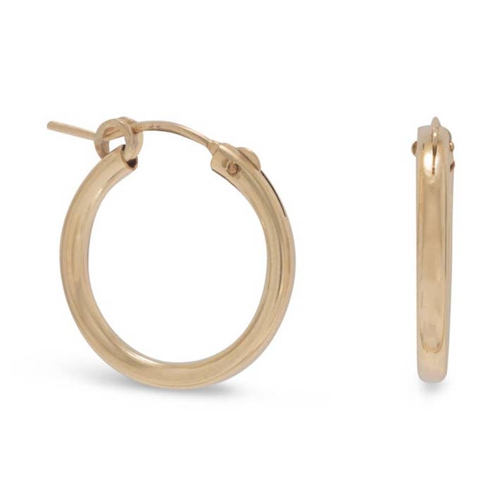 Orecchini a cerchio 12/20 laminati in oro, 2 mm x 19 mm per la vendita all'ingrosso da parte di Silver Stars Collection