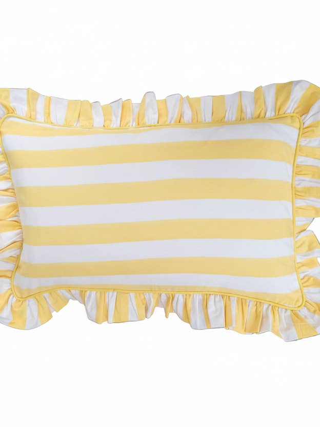 Lemon stripe Frill Lumbar Cushion Cover for wholesale by LNH EDIT
