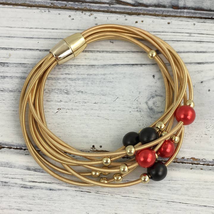 Red and black pearl guitar string bracelet for wholesale by SongLily