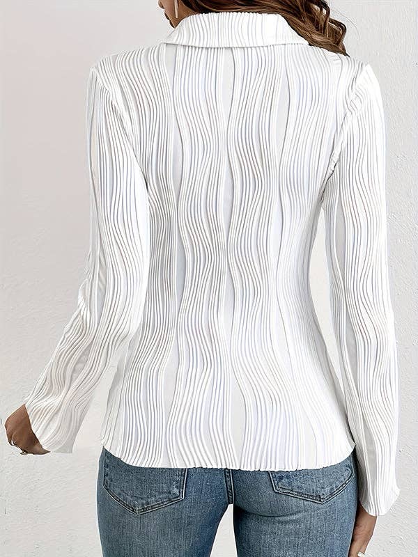 BLANC Blouses et chemises skinny boutonnées à revers de couleur unie à manches longues en vente sur Faire3