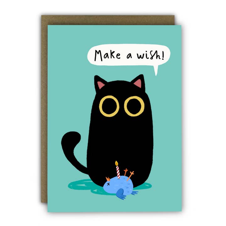 Funny Birthday Card - A6 - Make A Wish Sarcastic Cat Card for wholesale by RUNNING WITH SCISSORS