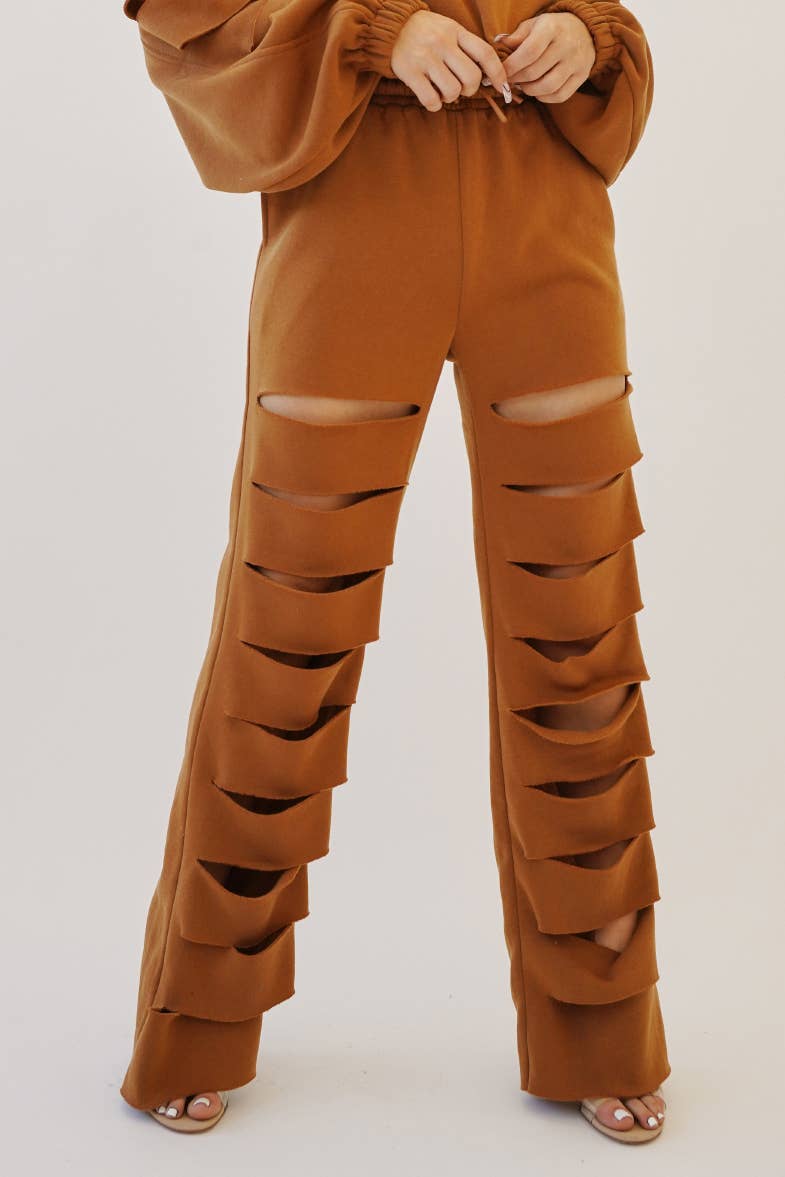 No Vacancy - Wholesale Pants - Women's - Cut out legs fleece straight pants12