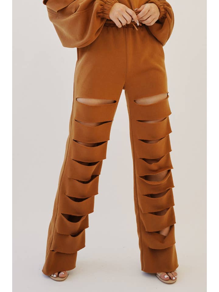 No Vacancy - Wholesale Pants - Women's - Cut out legs fleece straight pants12