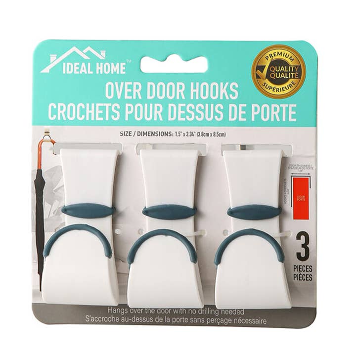 ldeal Home 3PK Over Door Hooks for wholesale by Deluxe Import Trading