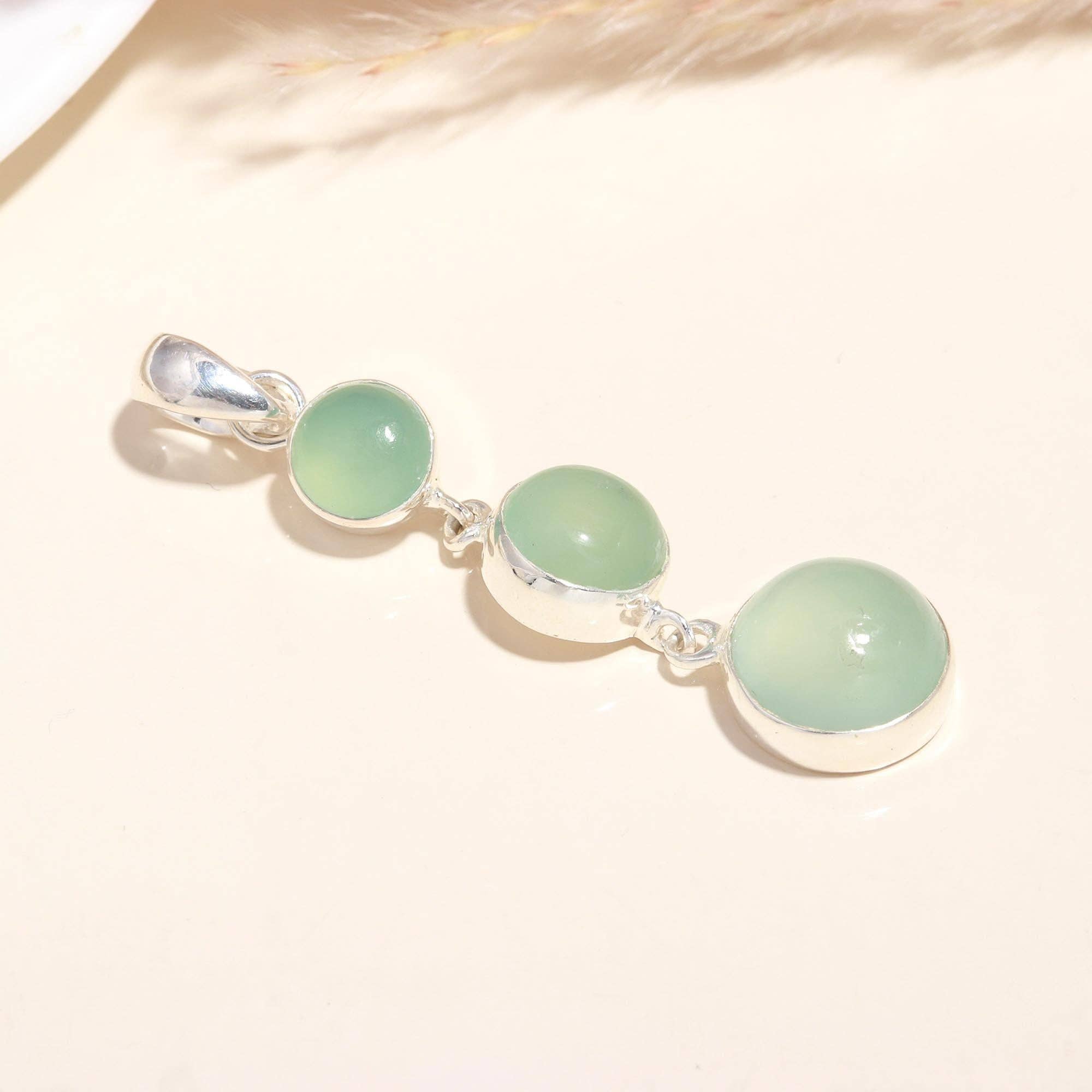 AG 925 JEWELLERY - Wholesale Halskettinghanger - 925 Sterling Zilver Natuurlijke Groene Chalcedoon Hanger Ketting2