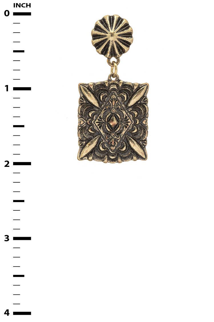 Artini Accessories - Vente Boucles d'oreilles pendantes - Boucles d'oreilles pendantes carrées vintage estampées2