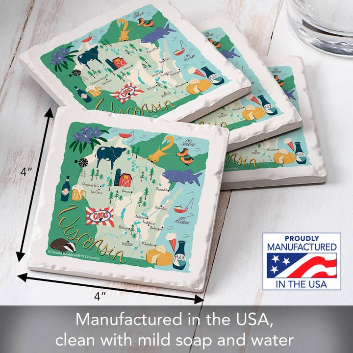 CounterArt/Highland Home/Thirstystone – Großhandel Untersetzer – Thirstystone Wisconsin Home Absorbierende Steinuntersetzer, 4 Stück5