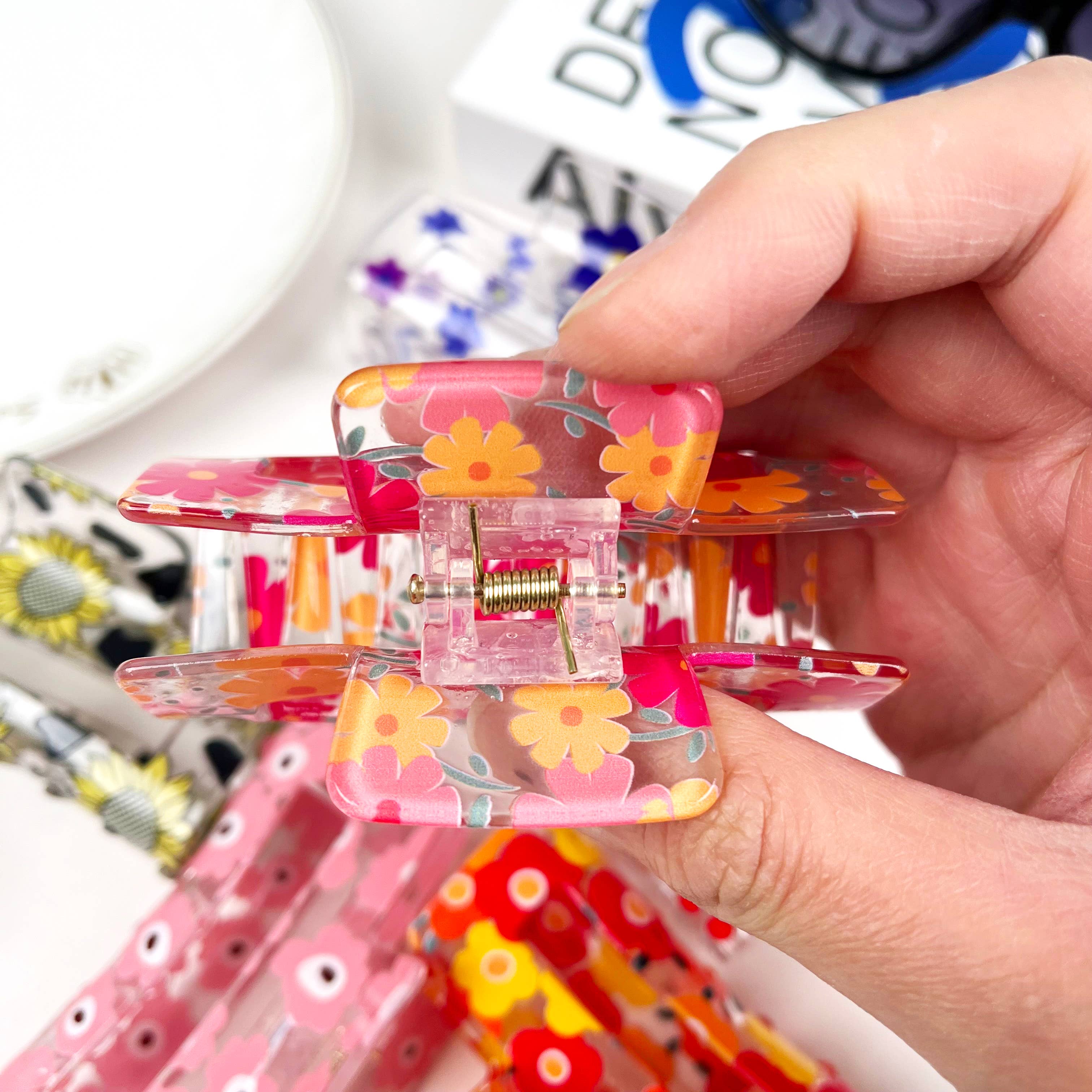 SoapElenGlen - Vente Pince à cheveux – femme - Pince à cheveux Flower Claw Clip, tournesol et cerisier7