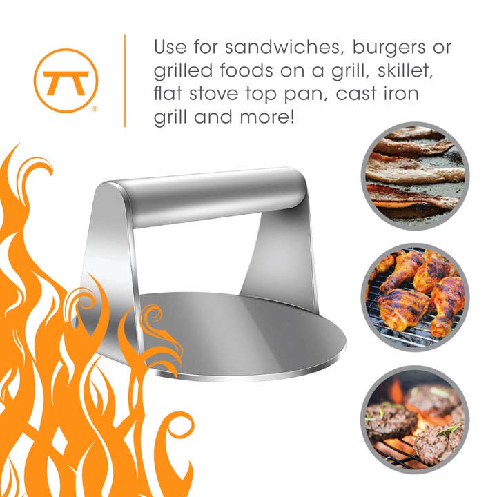 Fox Run Brands - Wholesale Kitchen Tool/Gadget - Outset Stainless Steel Burger Smasher, 5.7” x 6” x 3.15”