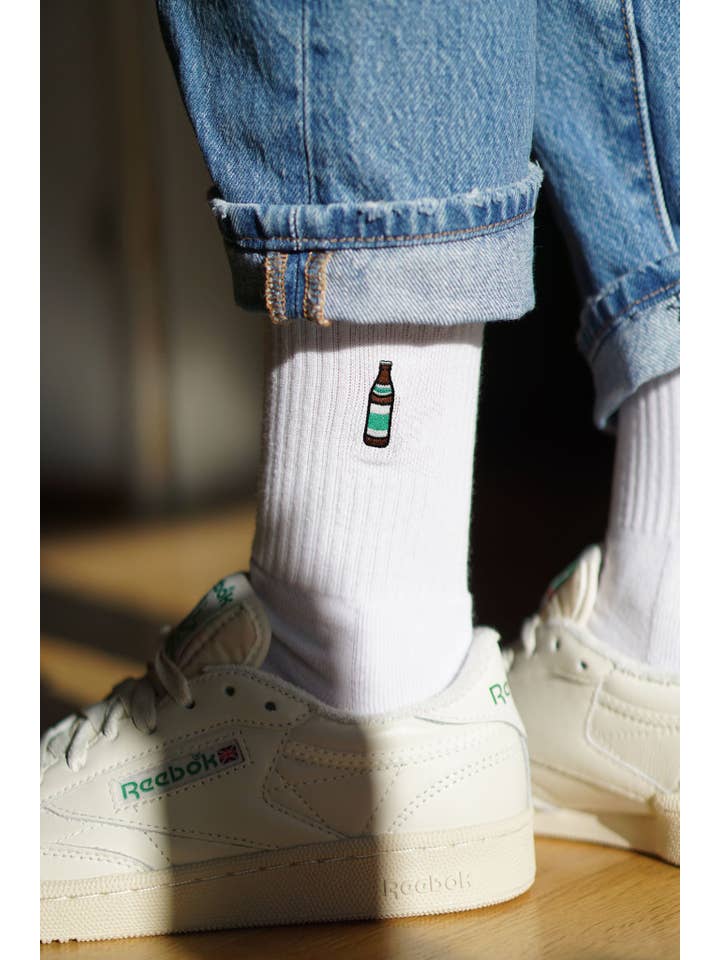 white Light | Embroidered organic cotton socks for wholesale on Faire3