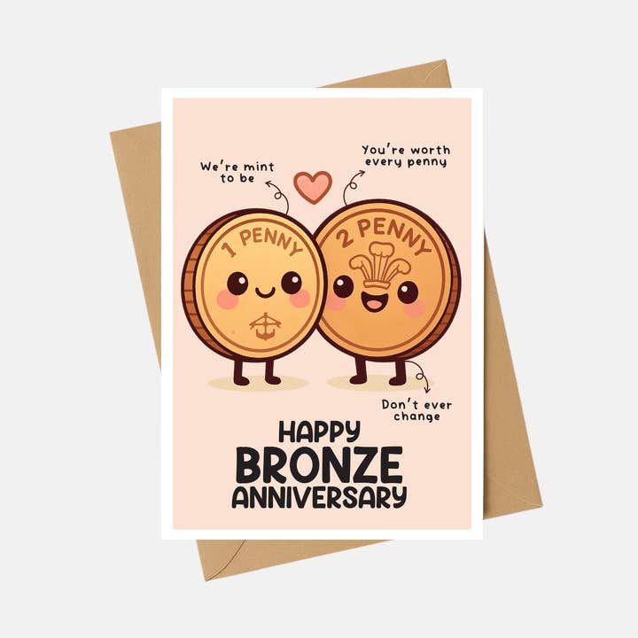 Anniversary Card - Bronze Anniversary card - A6 for wholesale by The Playful Press